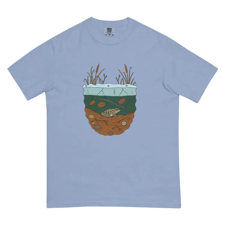 The Leopard Frog in Winter Tee in Washed Denim.