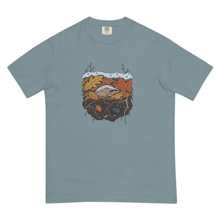 The Wood Frog in Winter Tee in Ice Blue.