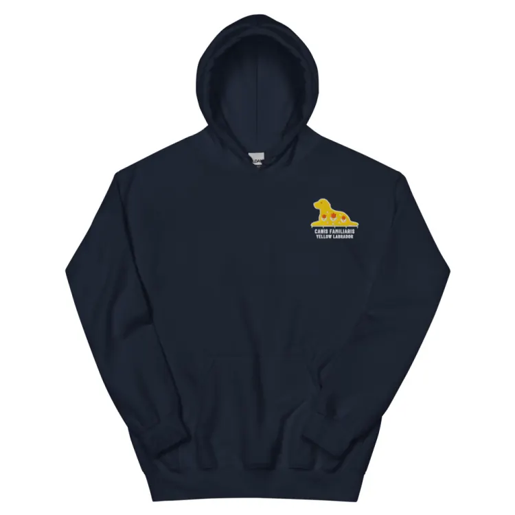 The Yellow Lab Embroidered Hoodie in Navy.